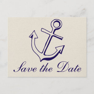Nautische Hochzeit Marineblauer Anker Beige Verlob Postkarte