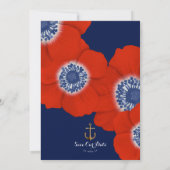 Nautische Hochzeit mit blauem und rotem Anemone Save The Date (Rückseite)