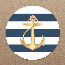 Nautische Hochzeit mit Gold Anchor Navy Runder Aufkleber