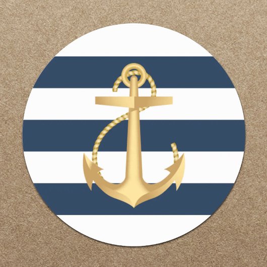 Nautische Hochzeit mit Gold Anchor Navy Runder Aufkleber