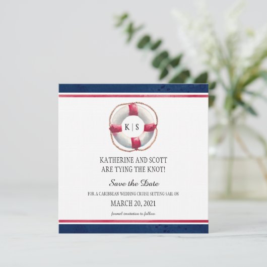 Nautische Hochzeit mit handgemalten Lebensbehälter Save The Date (Stehend Vorderseite)