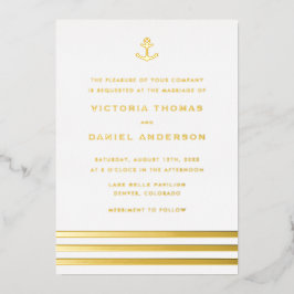 Nautische Hochzeit mit modernen Streifen Folieneinladung