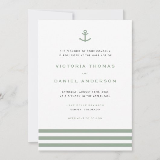 Nautische Hochzeit mit moderner Magensonde Einladung (Vorderseite)