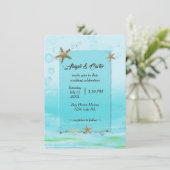 Nautische Hochzeit mit Starfish und Blasen Einladung (Stehend Vorderseite)