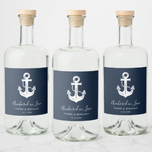 Nautische Hochzeit personalisiertes Anker-Design Alkoholflaschenetikett