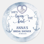Nautische Hochzeit - Sie knüpft den Knoten - Braut Runder Aufkleber (Vorderseite)