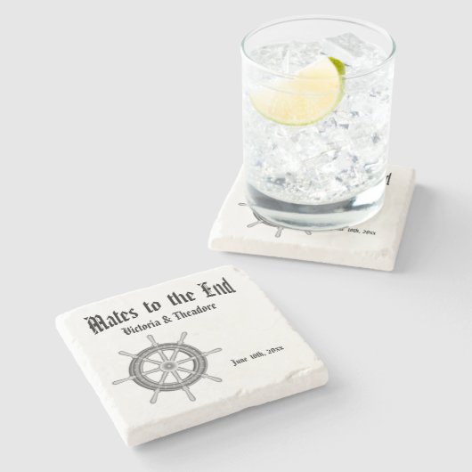 Nautische Hochzeit Steinuntersetzer (Seitenansicht)