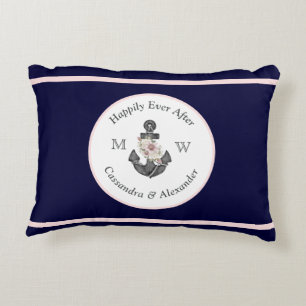 Nautische Hochzeitsblumenanker Navy Blau Rosa Dekokissen