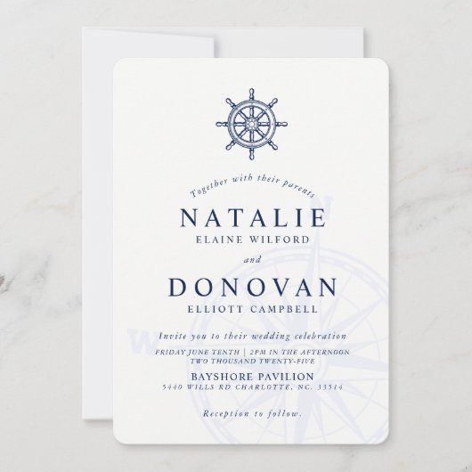 Nautische Hochzeitseinladung auf dem Schiffsrad Einladung (Vorderseite)