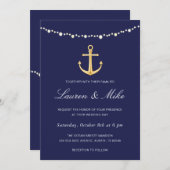 Nautische Hochzeitseinladung, Goldanker der Marine Einladung (Vorne/Hinten)