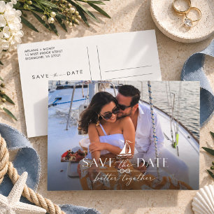 Nautische Hochzeitsfoto-Save-the-Date-Ankündigung Postkarte