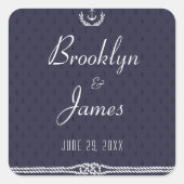 Nautische Hochzeitskleber mit blauen Ankern Quadratischer Aufkleber (Vorderseite)