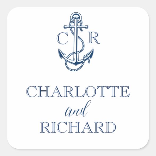 Nautische Hochzeitskleber mit personalisiertem Ank Quadratischer Aufkleber (Vorderseite)