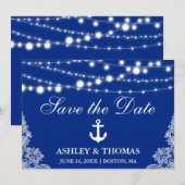 Nautische Hochzeitslampen und Spitzen Save the Dat Date (Vorne/Hinten)