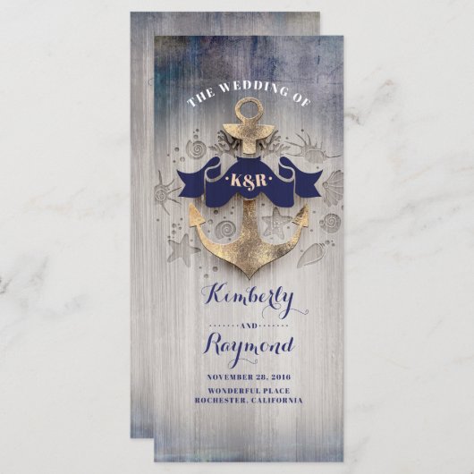 Nautische Hochzeitsprogramme für Golden Anchor Programm (Vorne/Hinten)