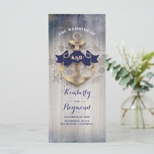 Nautische Hochzeitsprogramme für Golden Anchor Programm (Stehend Vorderseite)