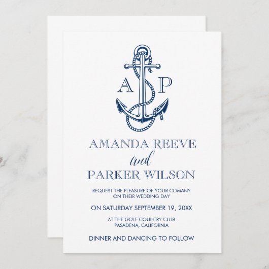 Nautische Hochzeitsvorlage Einladung (Vorne/Hinten)