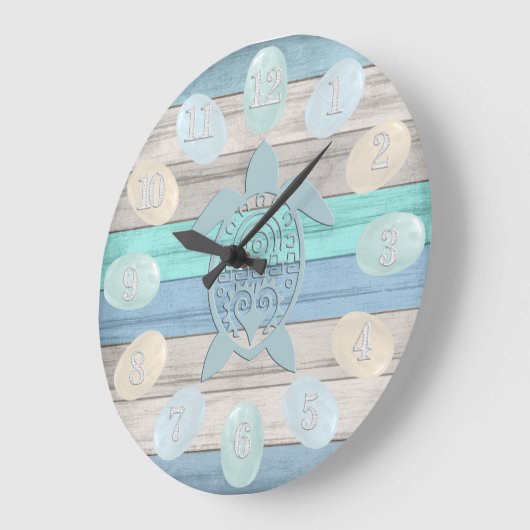 Nautische Holzstreifen, Meerglas, Schildkröten Große Wanduhr (Winkel)
