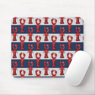 Nautische Hummer auf navyblauen und grauen Streife Mousepad