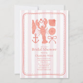 Nautische Hummer-Muscheln Rosa Bow-Brautparty Einladung (Vorderseite)