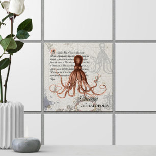 Nautische Karte 🐙 viktorianischer Vintage-Oktopus Fliese