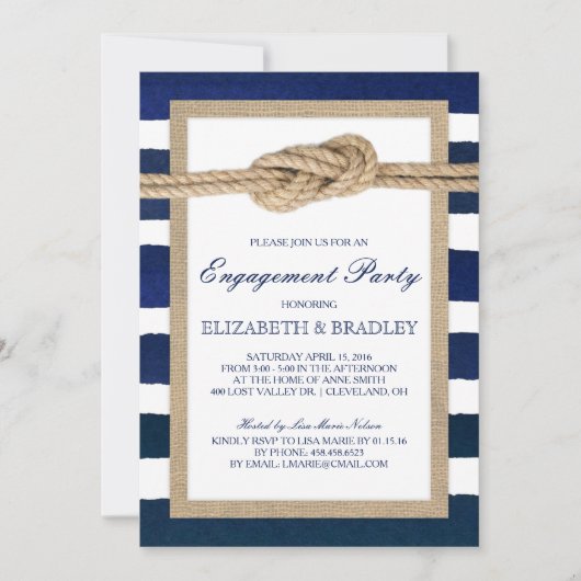 Nautische Knot Navy Stripes Bridal Engagement Part Einladung (Vorderseite)