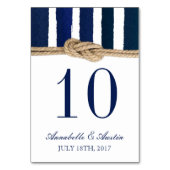 Nautische Knot Navy Stripes Hochzeitskarte Tischnummer (Rückseite)
