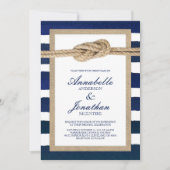 Nautische Knoten Burlap & Watercolor Navy Strips Einladung (Vorderseite)