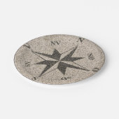 Nautische Kompass-Rose auf grauem Granit Pappteller (Schrägansicht)