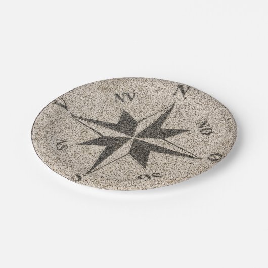 Nautische Kompass-Rose auf grauem Granit Pappteller (Schrägansicht)