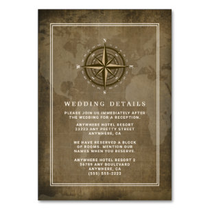 Nautische Kompass Vintage Hochzeit Beilagekarten Tischnummer