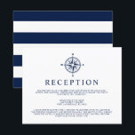 Nautische Kompass-Wind-Rose | Empfang Einladung<br><div class="desc">Nautical themed Empfang Einladungskarten mit Vintager Kompass-Rose und marinebrau-weiß gestreiftem Hintergrund auf der Rückseite.</div>