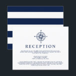 Nautische Kompass-Wind-Rose | Empfang Einladung<br><div class="desc">Nautical themed Empfang Einladungskarten mit Vintager Kompass-Rose und marinebrau-weiß gestreiftem Hintergrund auf der Rückseite.</div>