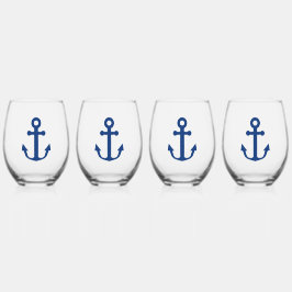 Nautische Konstruktion aus blauem Anker Weinglas Ohne Stiel