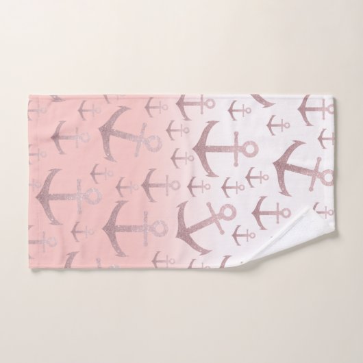Nautische Korallen Rose Gold Glitzer Ankermuster Badhandtuch Set (Handtuch)