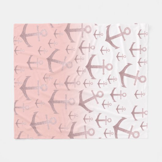 Nautische Korallen Rose Gold Glitzer Ankermuster Fleecedecke (Vorderseite (Horizontal))