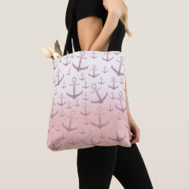 Nautische Korallen Rose Gold Glitzer Ankermuster Tasche