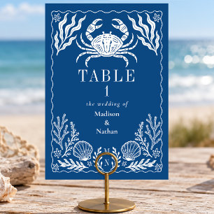 Nautische Krabbenschale Ozean Strand Blau Hochzeit Tischnummer