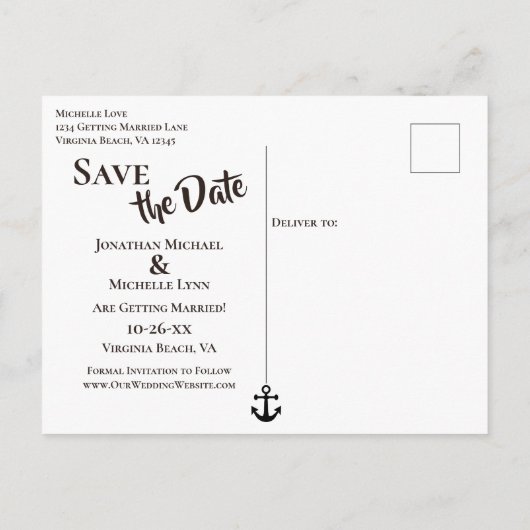 Nautische Kraft Wir binden den Knoten Save the Dat Ankündigungspostkarte (Rückseite)