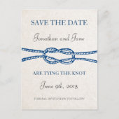 Nautische Krawatte die Knot Hochzeit Save the Date Ankündigungspostkarte (Vorderseite)