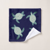Nautische Küste Schildkröte Navy Blue Aqua Green Badhandtuch Set (Waschlappen)