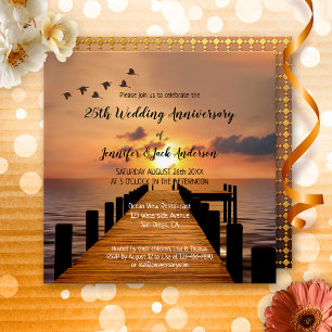 Nautische Küsten-Sonnenuntergangs-Hochzeit-Jubiläu Einladung