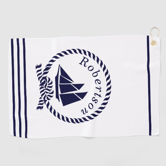 Nautische Küstenbezeichnung Sailboat Navy Blue Golfhandtuch (Horizontal)