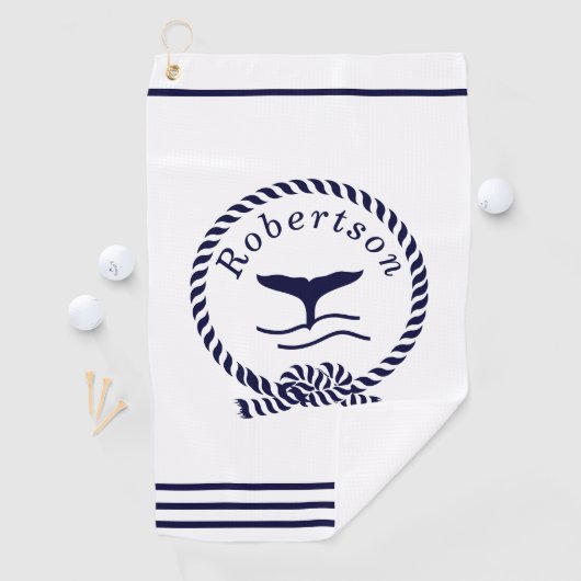 Nautische Küstenbezeichnung Sailboat Whale Navy Bl Golfhandtuch (Insitu)