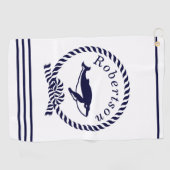 Nautische Küstenbezeichnung Whale Navy Blue Golfhandtuch (Horizontal)
