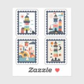 Nautische Landschaften Whimsical Lighthouse Briefm Aufkleber (Blatt)
