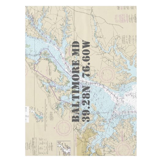 Nautische Länge Latitude Baltimore MD Tischdecke (Vorderseite)