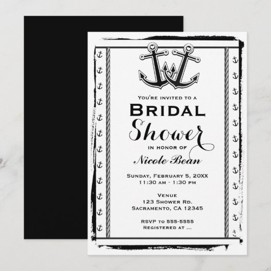 Nautische Liebe Anker Bridal Dusche Einladungen (Vorne/Hinten)