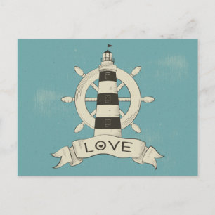 Nautische Liebe Blue Lighthouse & Schiffsanker Postkarte