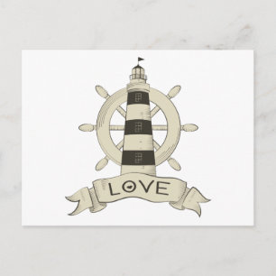 Nautische Liebe Tan Lighthouse & Schiffsanker Postkarte